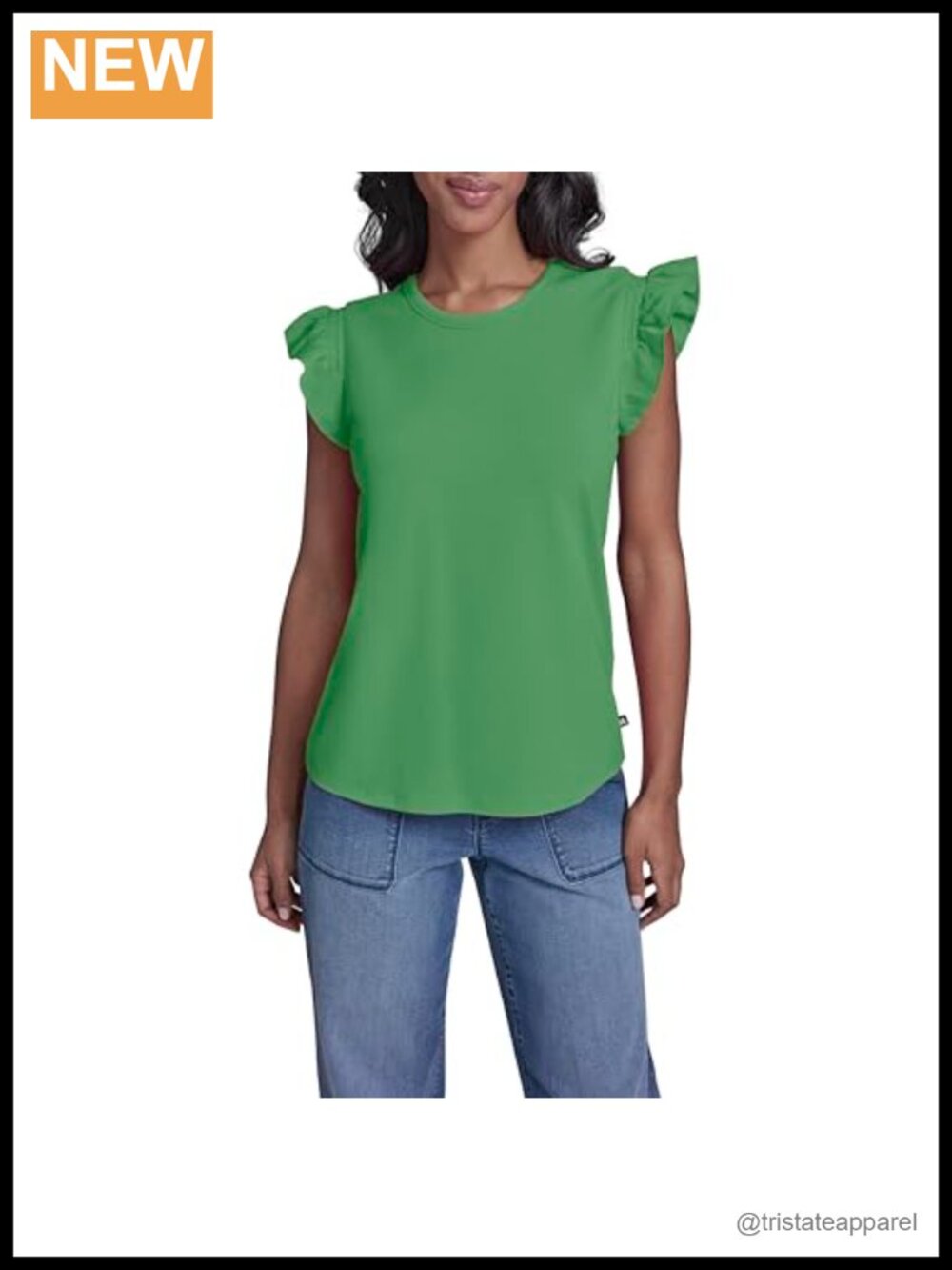 Karl Lagerfeld Ruffle Sleeve Blouse, Relaxed Fit, Soft Rayon Blend, Crew Neck